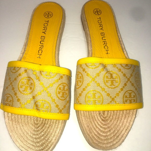 Women's T Monogram Espadrille Gold Slides